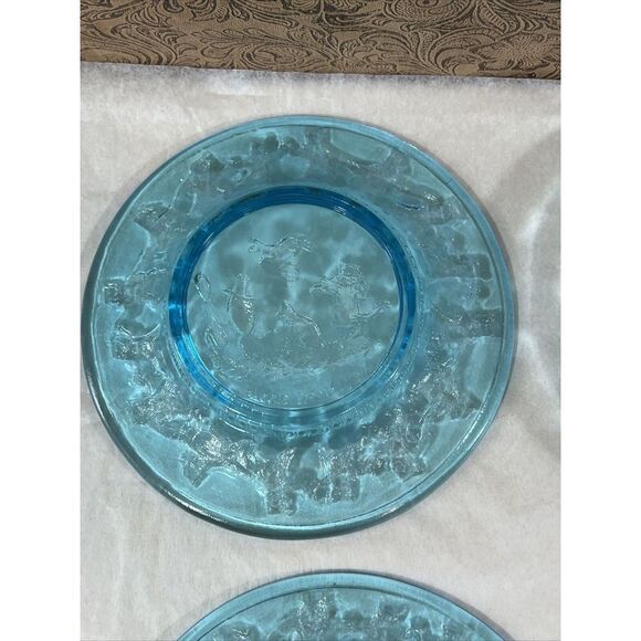 Vintage Tiara Glass Chili’s Nursery Rhyme Plates Blue Three Bears Little Bo Peep - Picture 8 of 9
